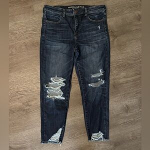 American Eagle Outfitters Women's Dark Blue Distressed Skinny Jeans Short